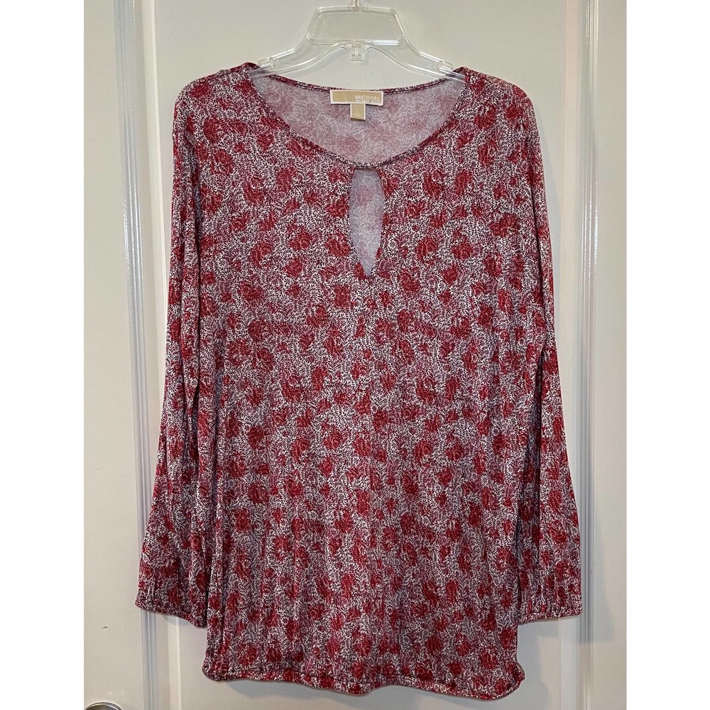 Michael Kors L Floral Top 3/4 Sleeves Elastic Hem